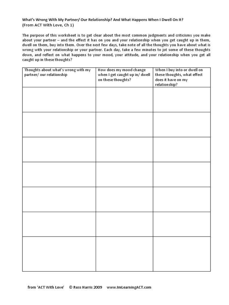 Worksheets For Common Relationship Issues - Designed For Use With The ...