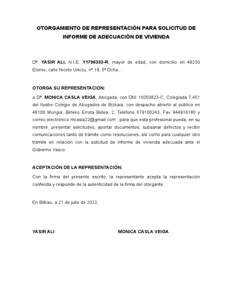 Otorgamiento de Representación para Solicitud de Informe de Adecuación ...