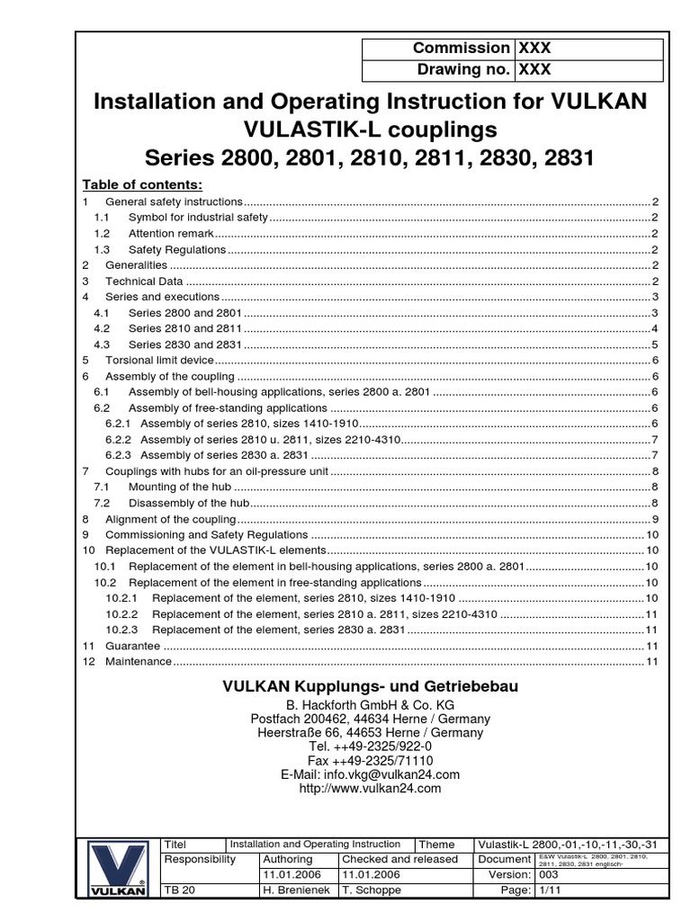 VULKAN VULASTIK-L Installation Guide | PDF | Equipment | Machines