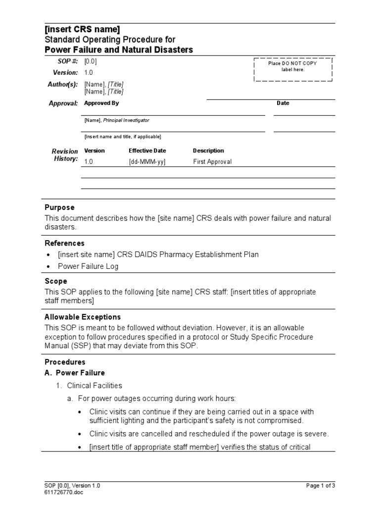 Power Failure SOP for Pharmacy Operations | PDF