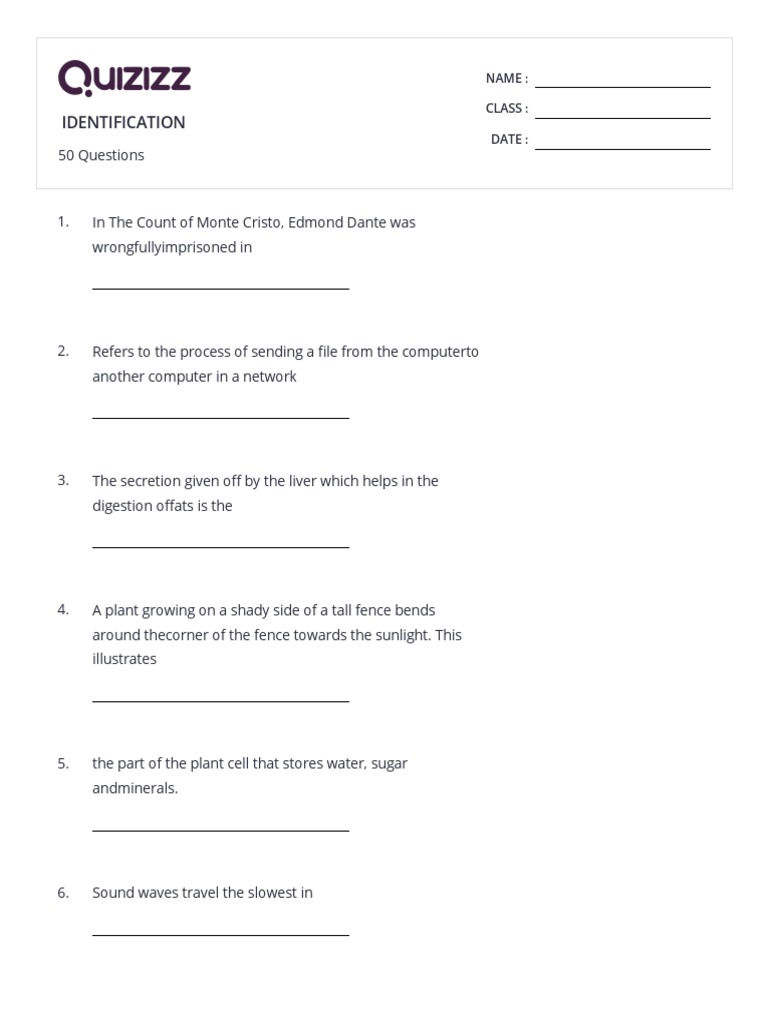 IDENTIFICATION Print Quizizz PDF Plants Leaf