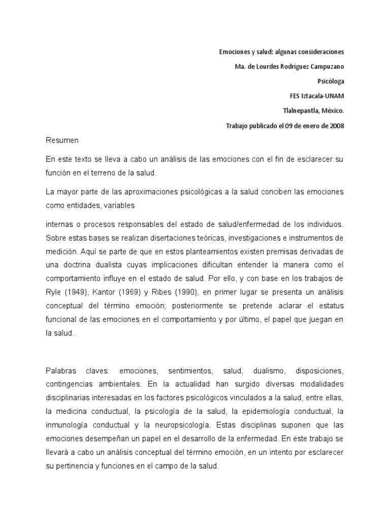 Emociones y su impacto en la salud | PDF | Las emociones | Comportamiento