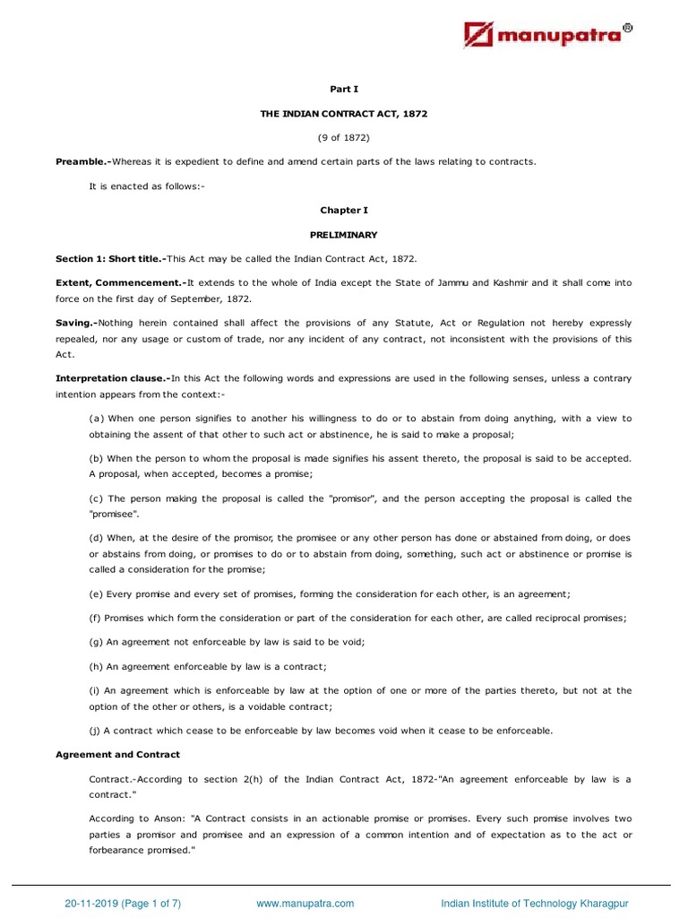Contract Manupatra Chapter 1 2 Download Free PDF Offer And