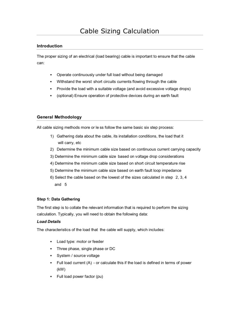 Cable Sizing | PDF