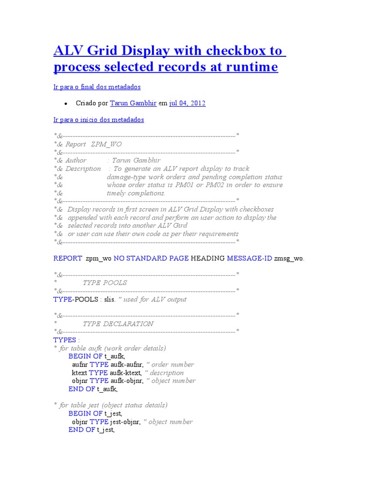 ALV Grid Display With Checkbox To Process Selected Records at Runtime ...