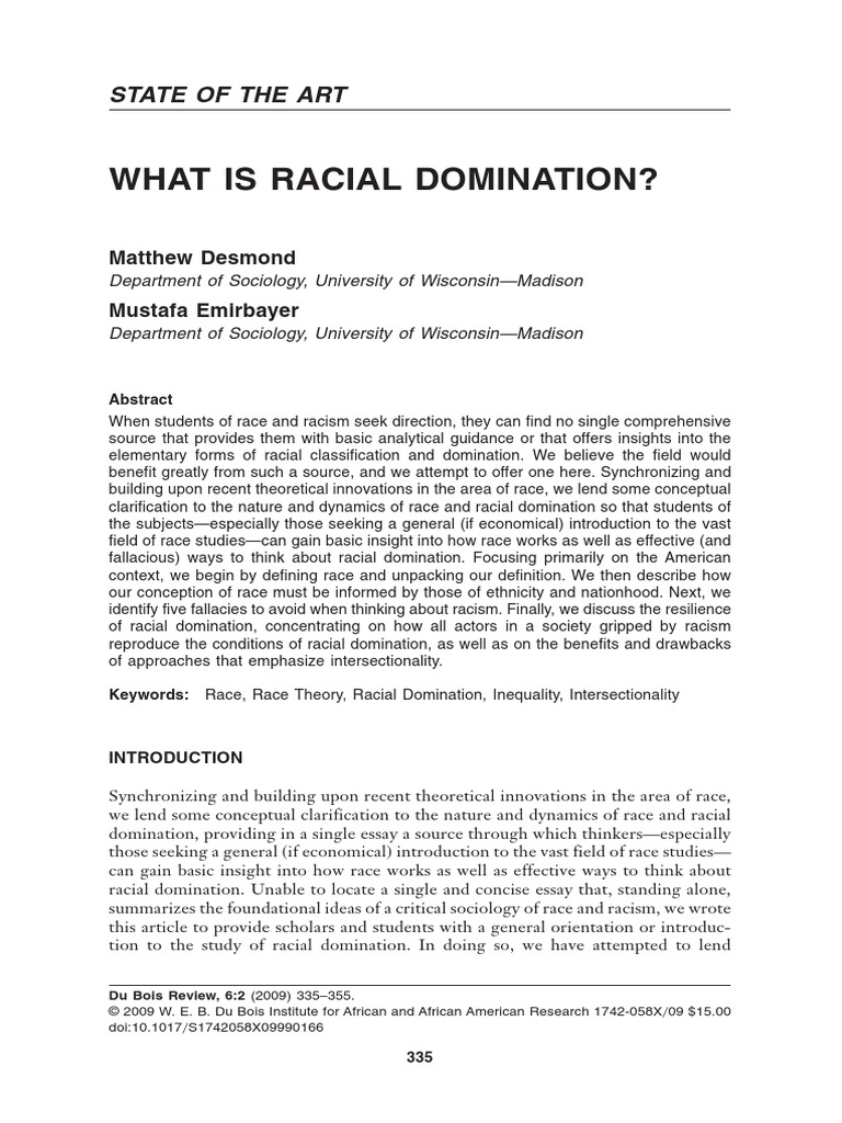 Desmond & Emirbayer (2009) What Is Racial Domination | PDF | Race ...