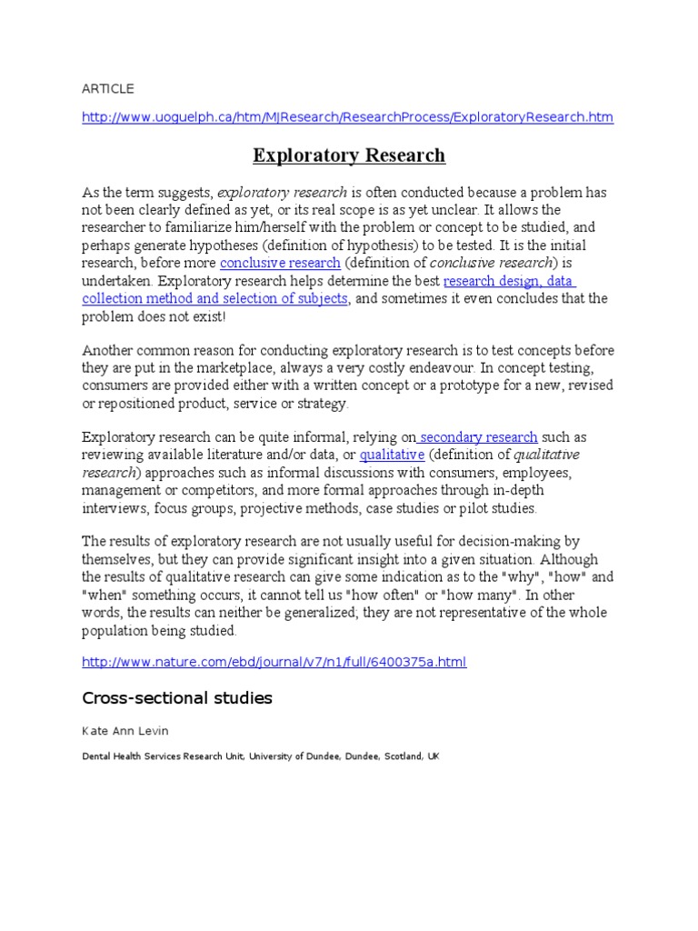 Exploratory Research Article Survey Methodology Qualitative Research