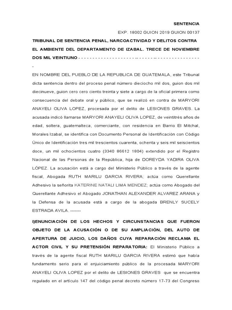 Sentencia Penal New | PDF | Derecho penal | Evidencia (ley)