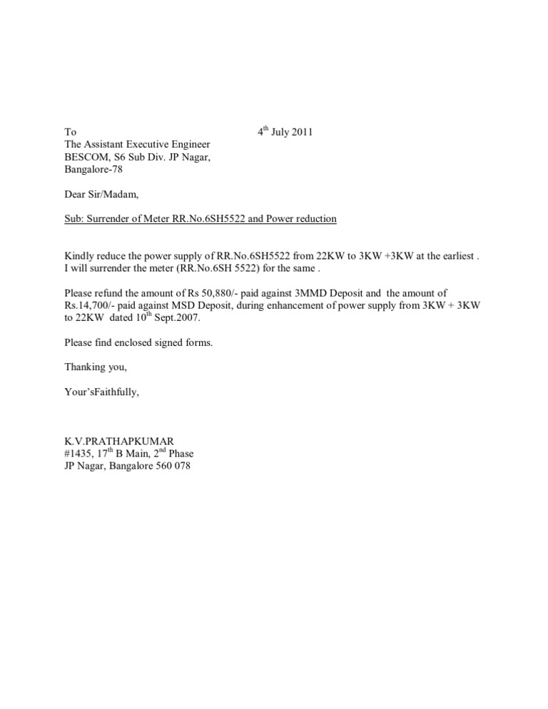 Request Letter For Surrender Of Electricity Meter Let vrogue.co