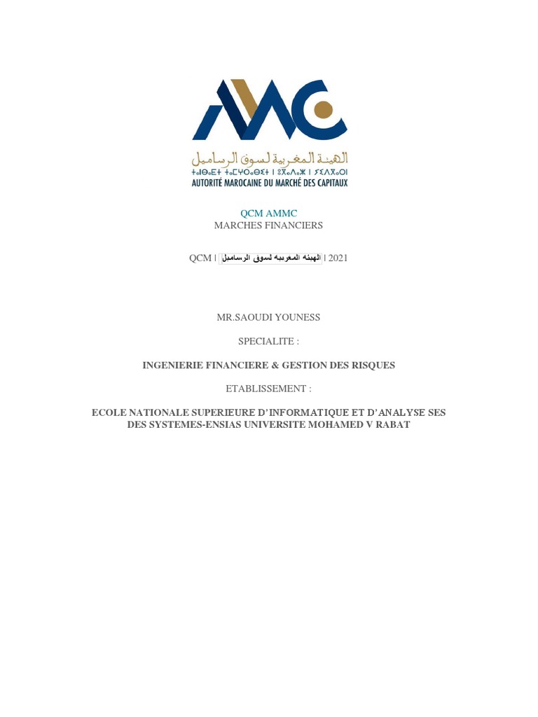 QCM sur les Marchés Financiers AMMC | PDF | Obligation (Finance ...
