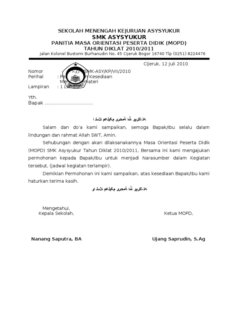 Surat Kesediaan Menjadi Pemateri Pdf
