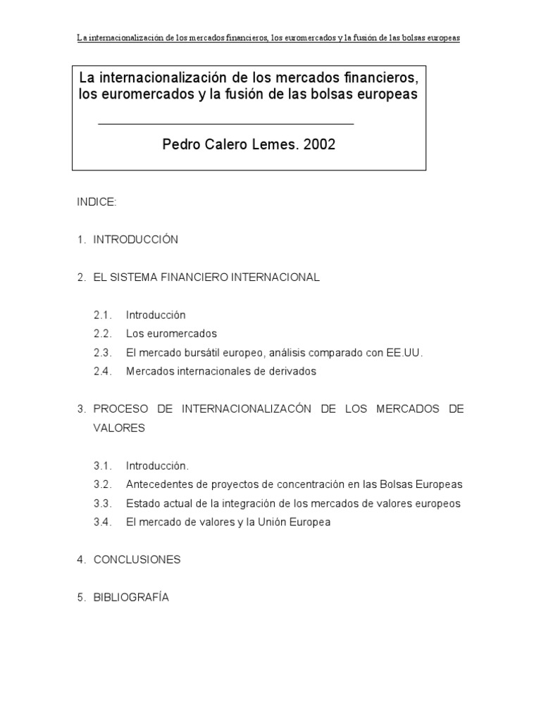 Internacionalización de Mercados Financieros | PDF | Bolsa | Globalización