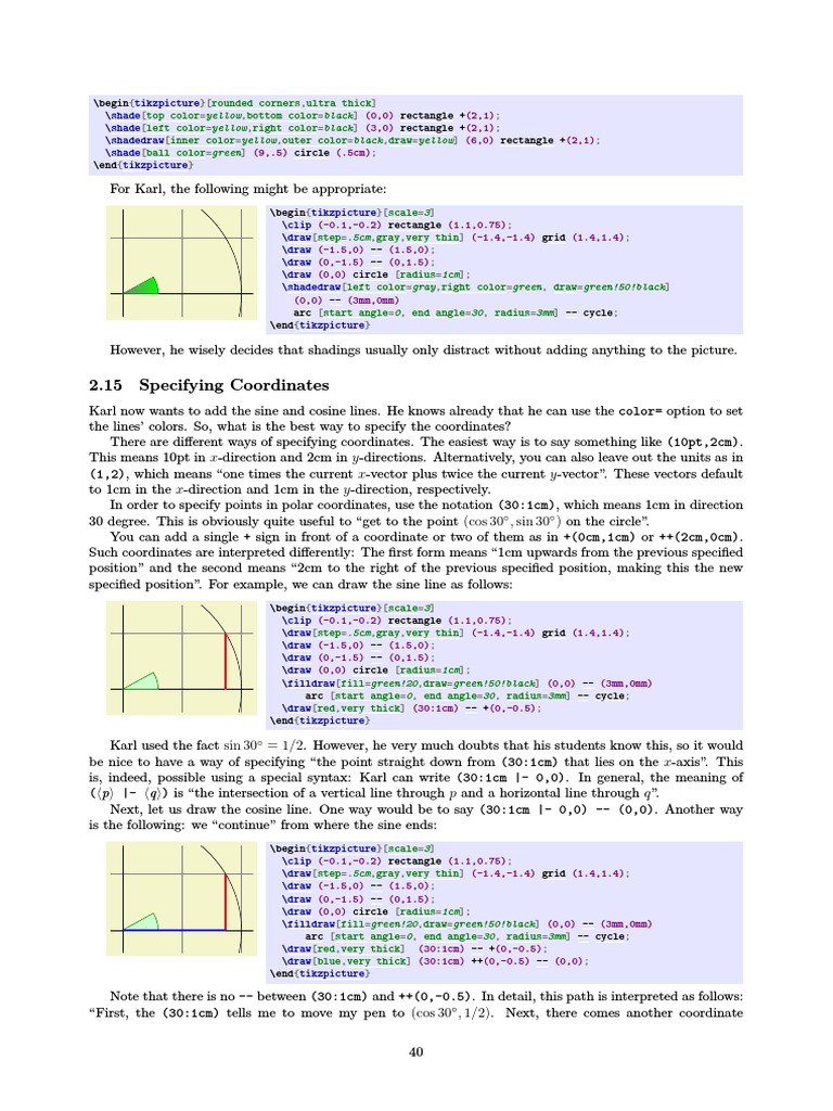 TikZ Coordinate Techniques and Shading | PDF | Geometry | Mathematics