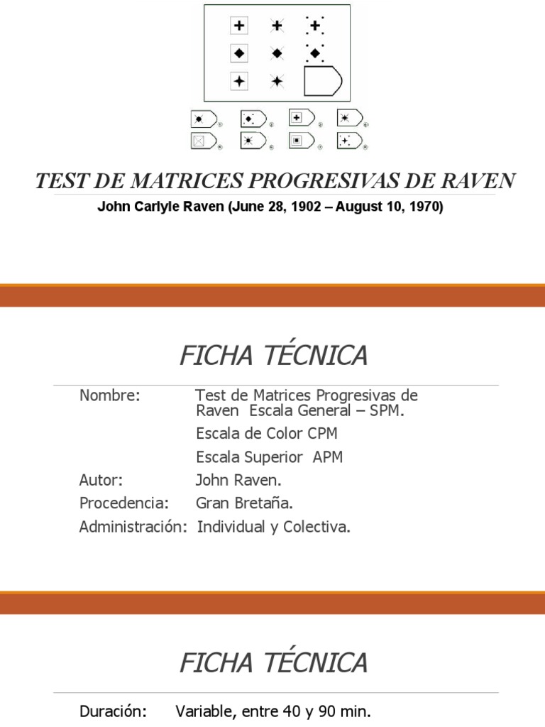 Test de Matrices Progresivas de Raven Resumido y Virtual PDF Inteligencia Sicología