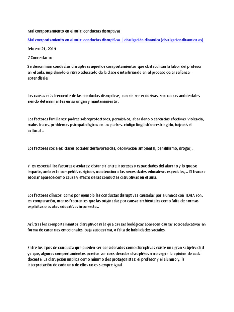 Mal Comportamiento en El Aula | PDF | Comportamiento | Salón de clases