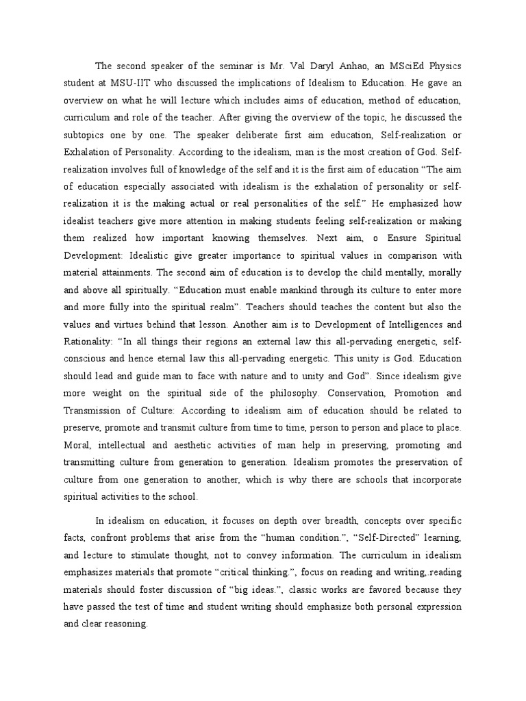 WHAT IS IDEALISM IN PHILOSOPHICAL FOUNDATION OF EDUCATION visual data 2