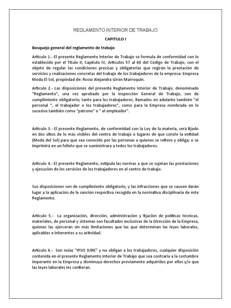 Reglamento Interior de Trabajo 2023 | PDF | Derecho laboral | Regulación