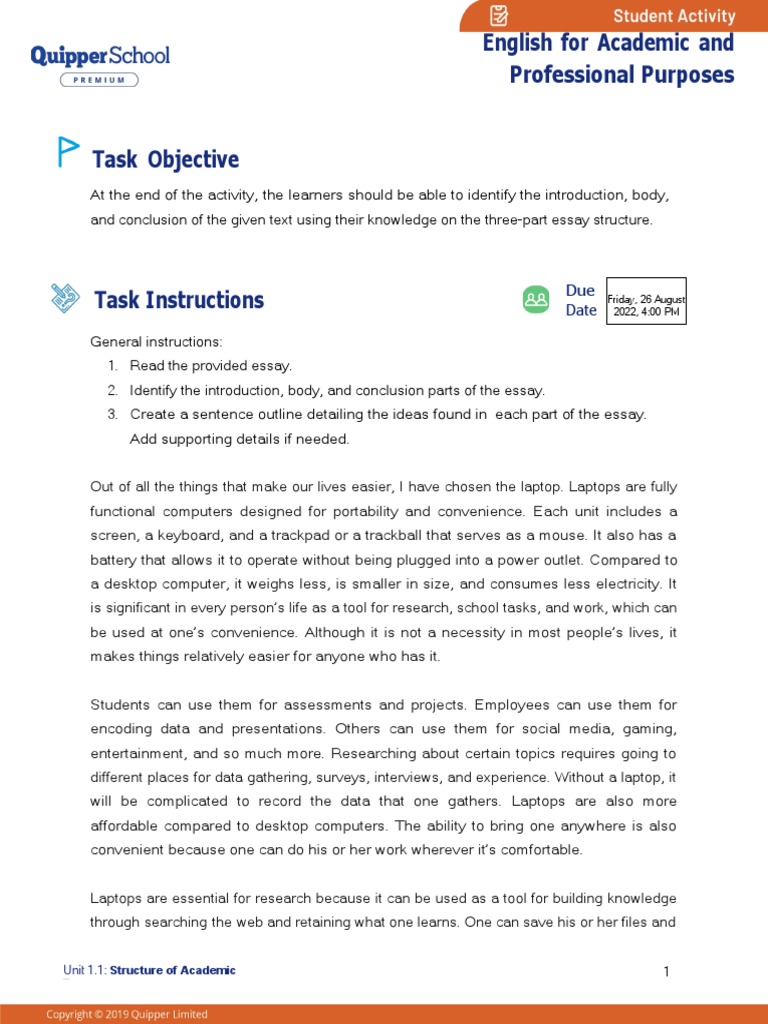 Analyzing the Structure and Content of an Academic Essay on the