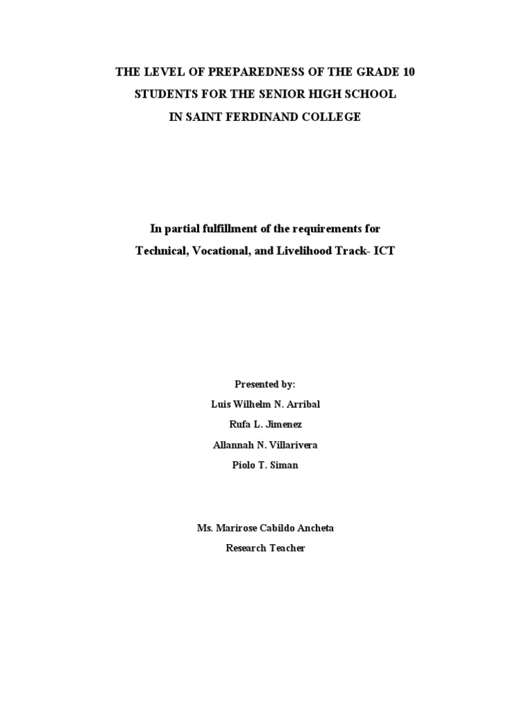 Assessing Grade 10 Student Preparedness for the Transition to Senior