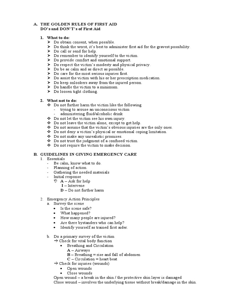 The Golden Rules of First Aid PDF First Aid Wound