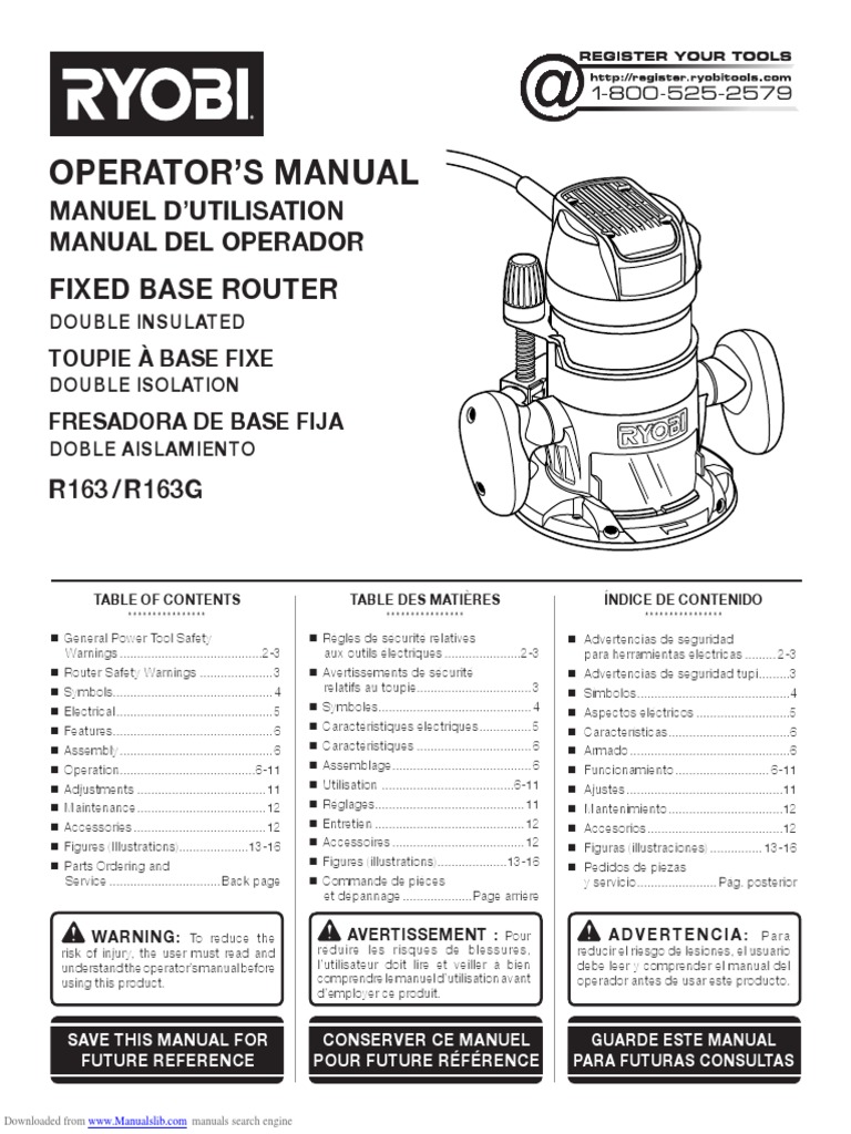Ryobi R163G Router Operator's Manual | PDF | Power Supply | Insulator ...