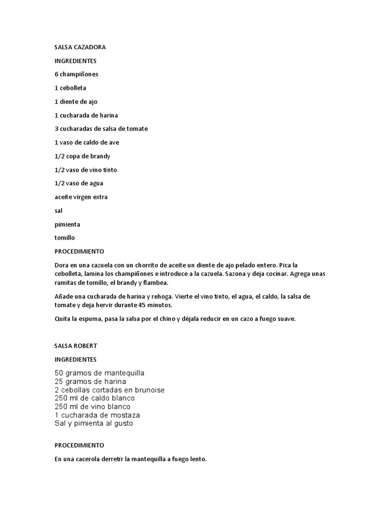Salsa Cazadora Recetas PDF Salsa Caldo