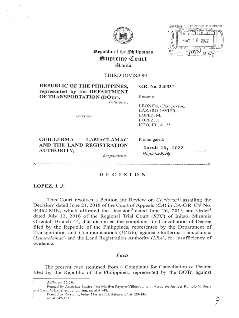 Republic DORT Vs LRA The Doctrine That Neither Prescription Nor