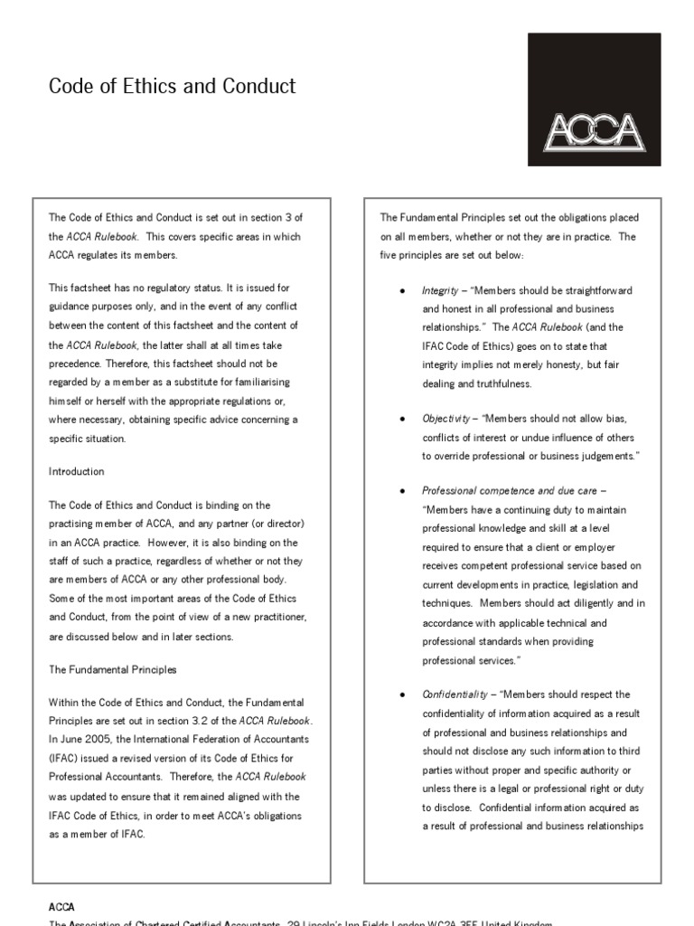 ACCA Ethics Code Accountant Confidentiality