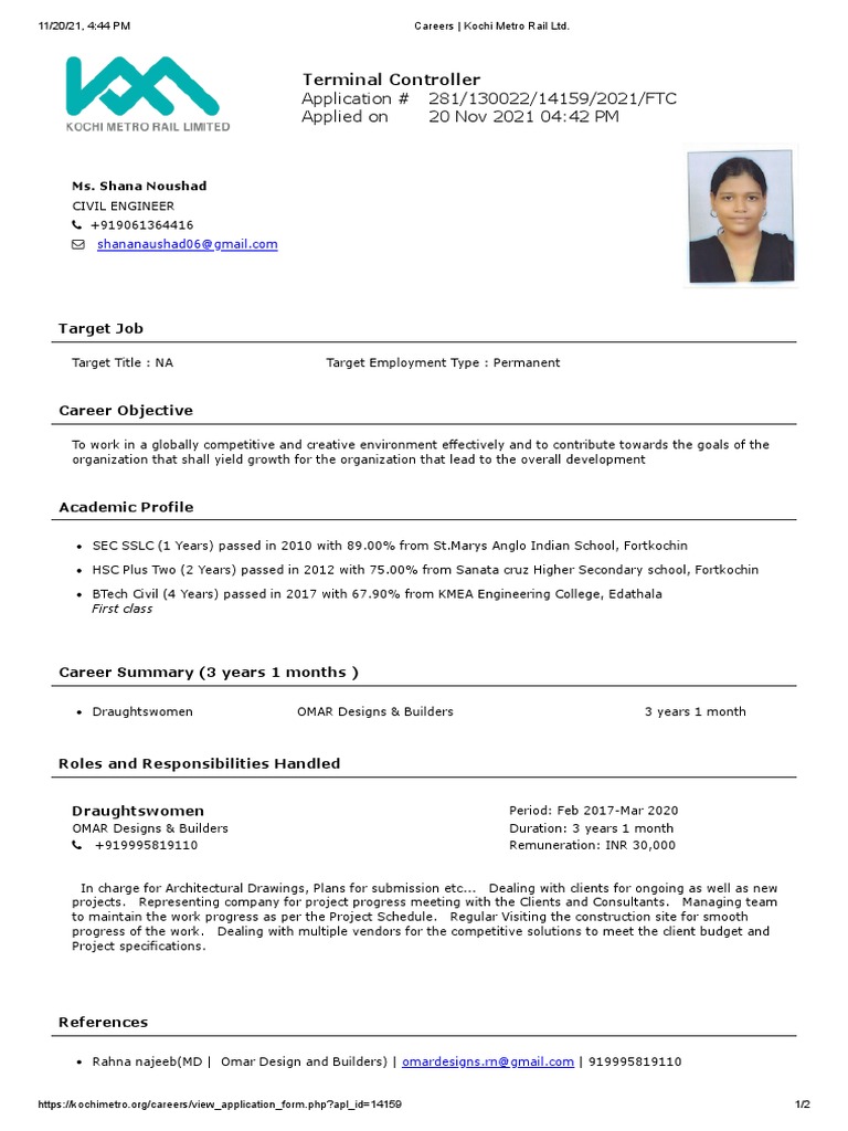 Careers Kochi Metro Rail LTD PDF