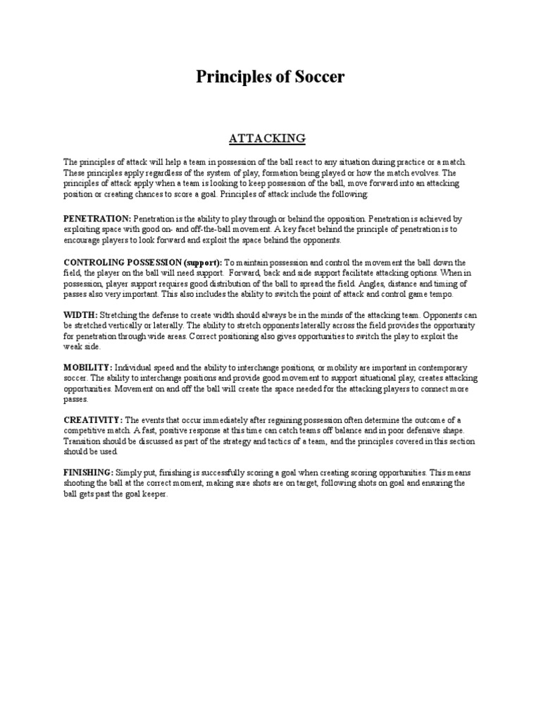 Key Principles of Soccer Play | PDF | Defender (Association Football ...