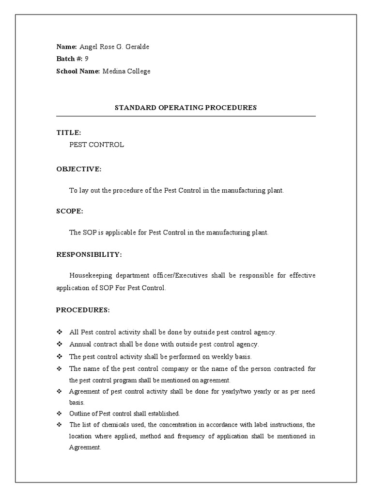 Activity 19 SOP On Pest Control | PDF
