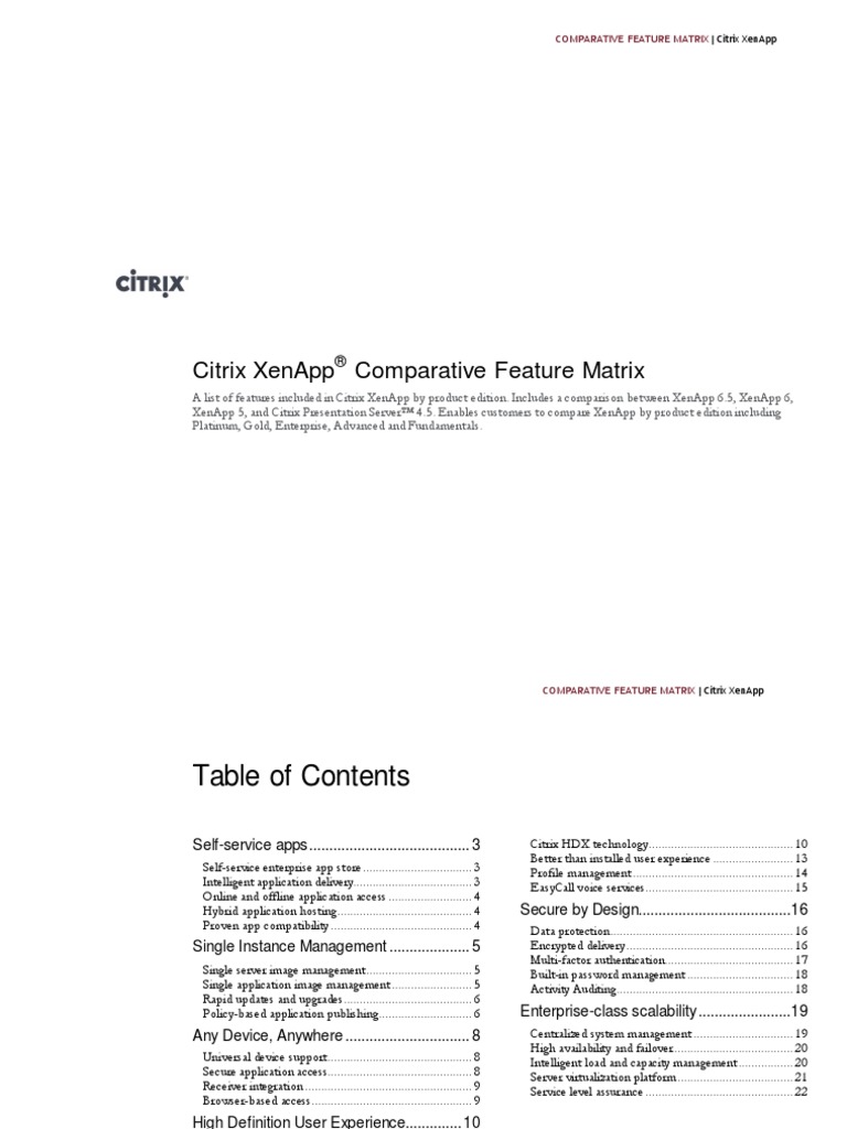 Citrix XenApp Comparative Feature Matrix | PDF | Microsoft Windows ...