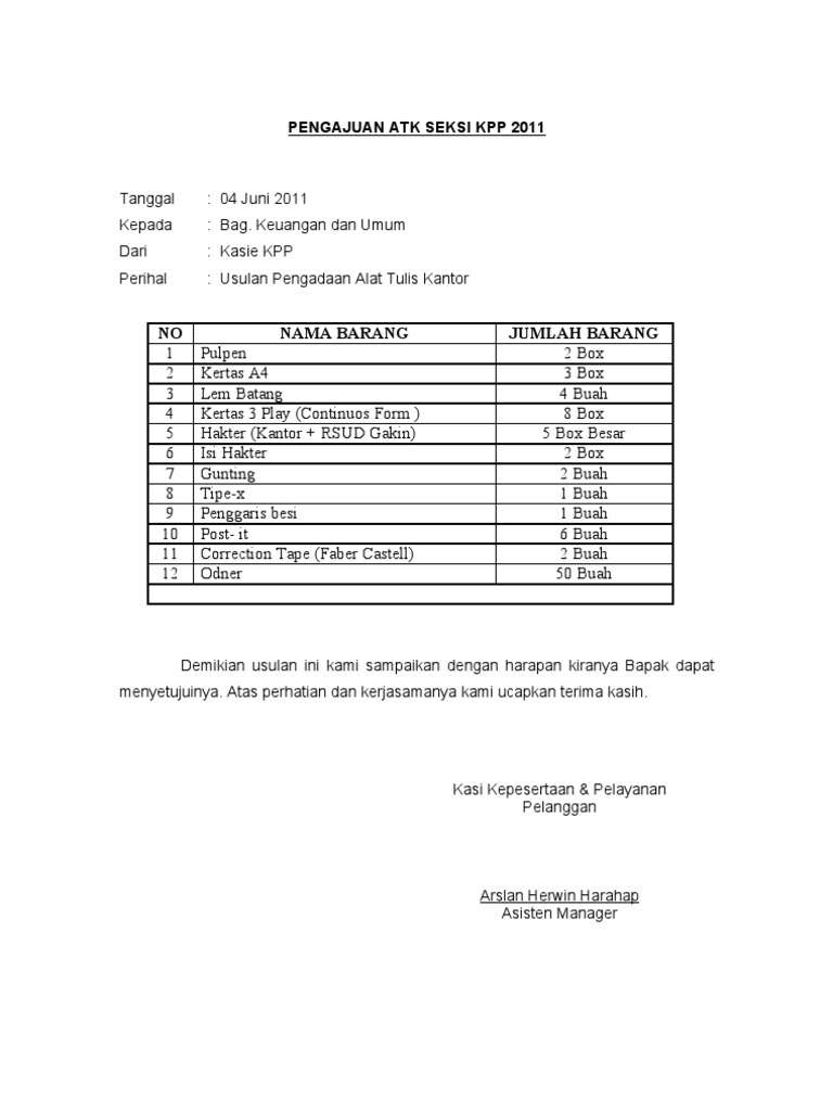 Contoh surat permintaan barang sekolah.