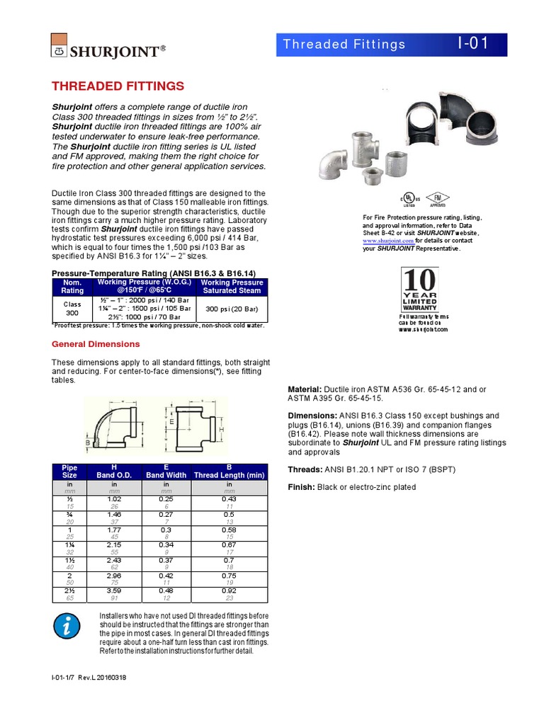 Shurjoint Ductile Iron Threaded Fittings | PDF | Ductility | Mechanical ...