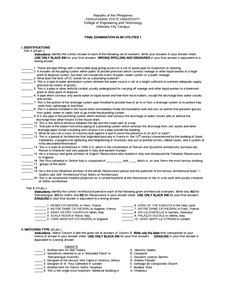 utilities exam PDF Plumbing Sewage