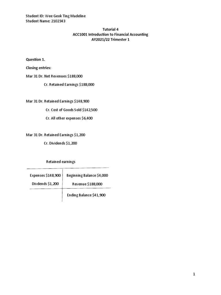 Tutorial 4 Worksheet PDF Retained Earnings Expense