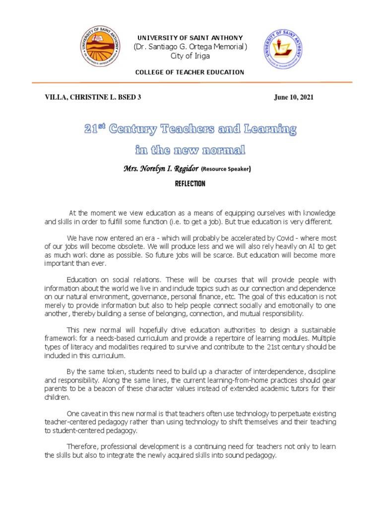 Reflections On The Future Of Education Preparing Students For An Era