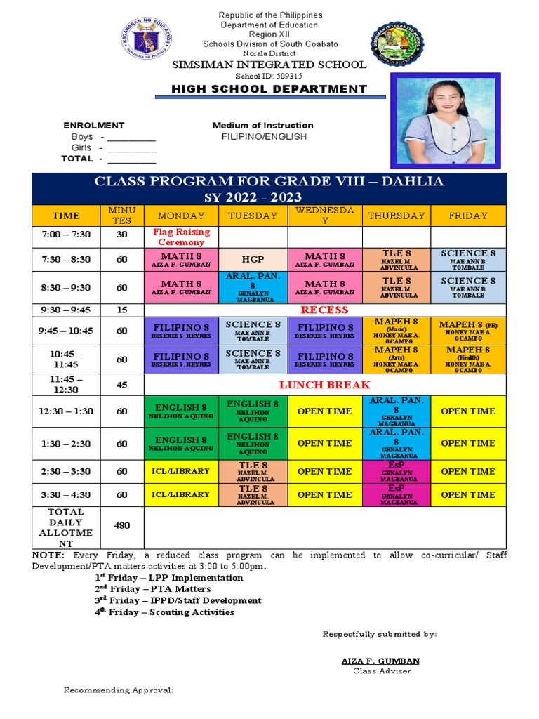 Class program 2022 2023 new pdf philippines