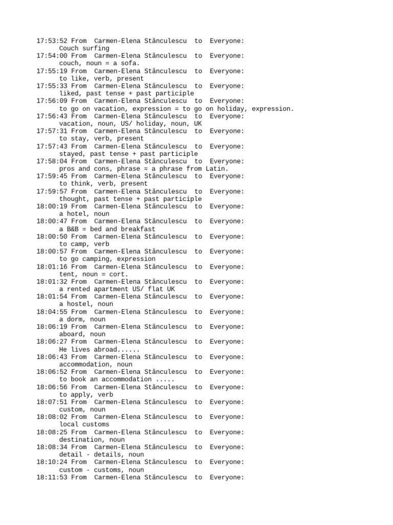 Meeting Saved Chat Couch Surfing PDF Verb Adjective