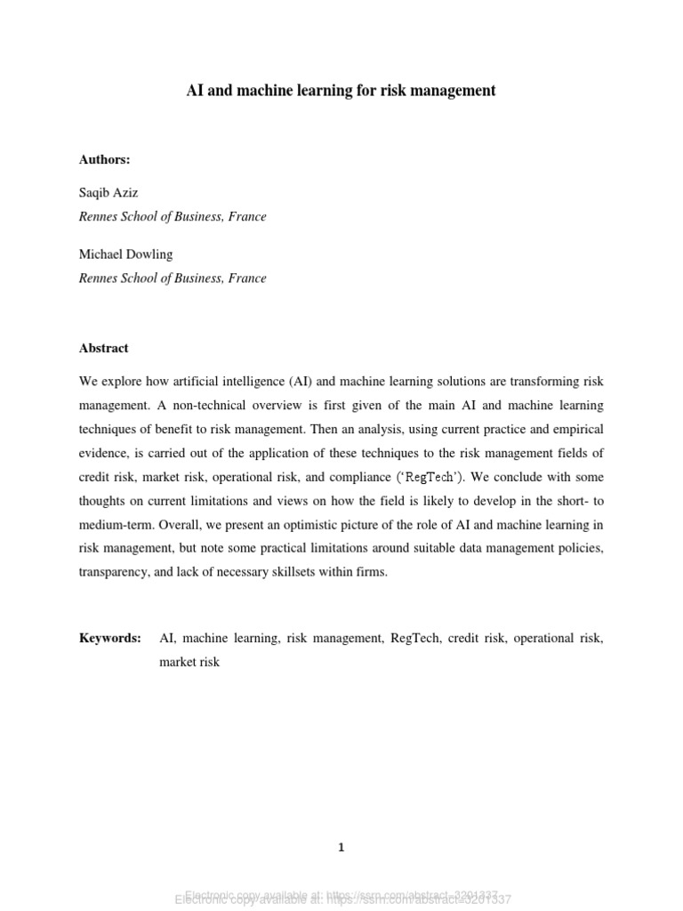 AI and Machine Learning For Risk Management | Download Free PDF ...