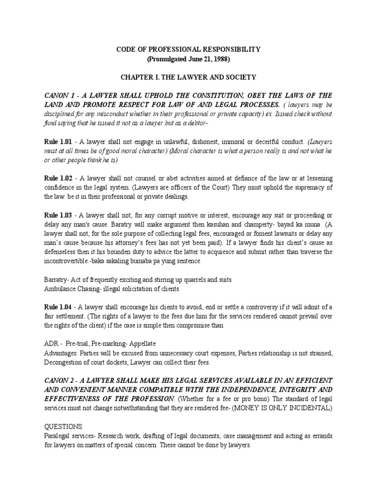 Code of Professional Responsibility (Dean Ace Pamaran) PDF Lawyer