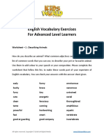 Advanced Vocabulary Worksheet Describing Animals