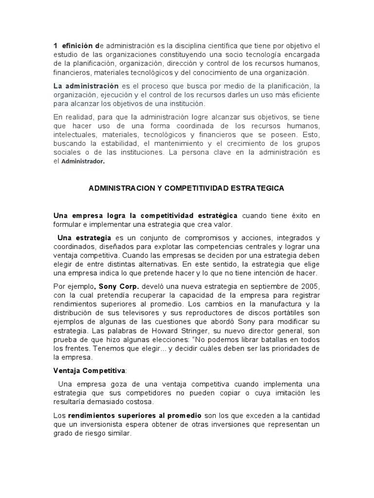 Administración y Competitividad Estratégica | PDF | Business | Gestión ...