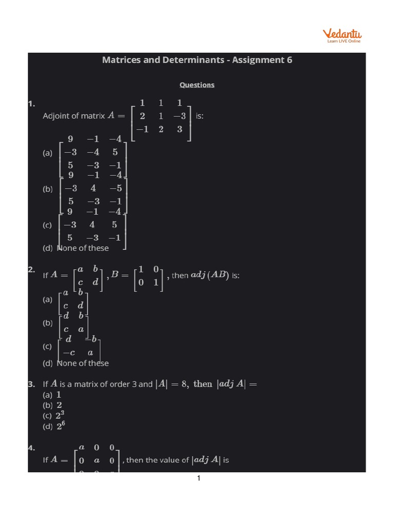 Matrices and Determinants - Assignment 6 | PDF