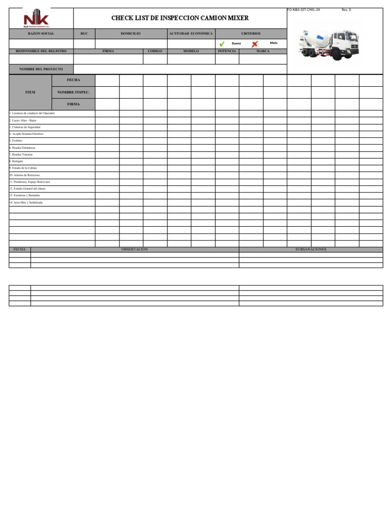 24 Check List Camion Mixer | PDF