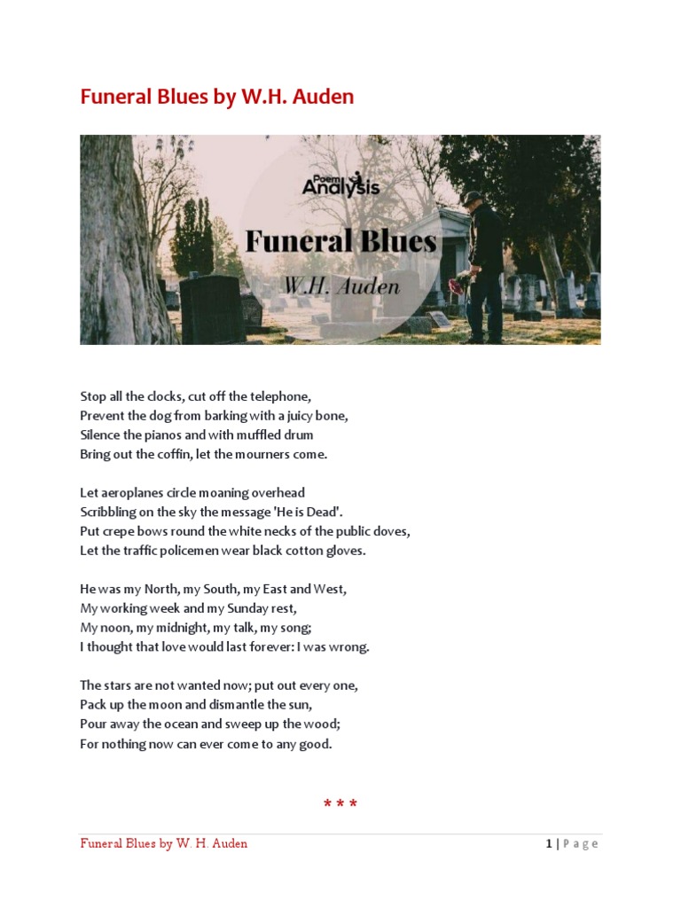 Funeral Blues by W. H. Auden PDF Poetry