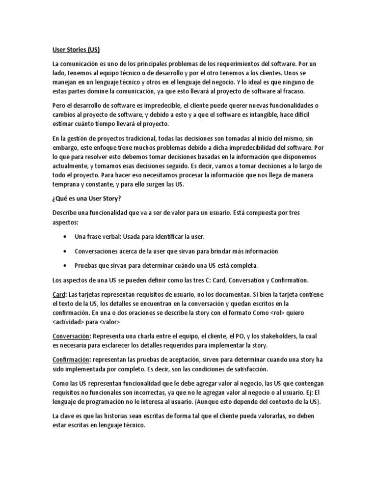 Guía de User Stories en Desarrollo Ágil | PDF | Software | Lenguaje de ...