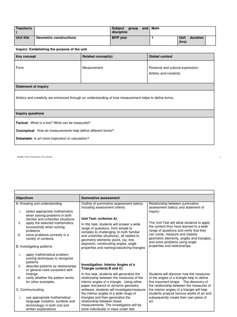 Unit planner geometricconstructions y14 download free pdf