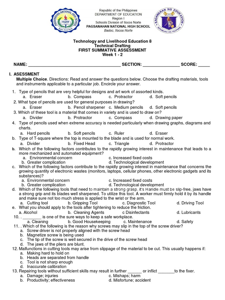 1st Summative Assessment | PDF | Pencil | Rubric (Academic)