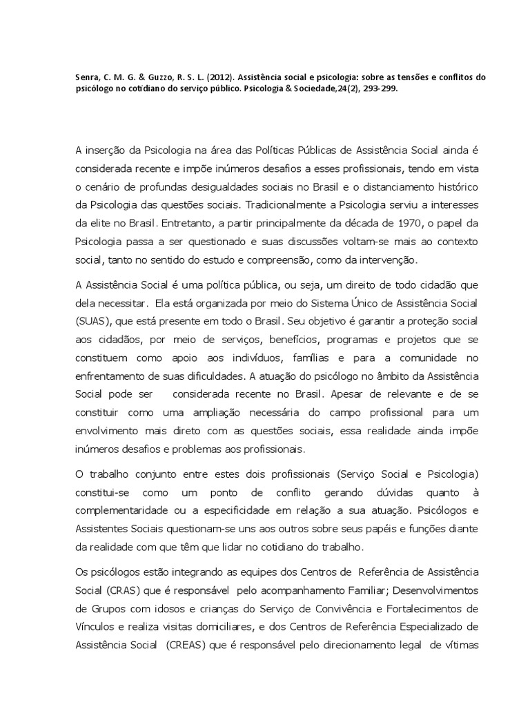 Psicologia na Assistência Social: Desafios e Conflitos | PDF | Trabalho ...